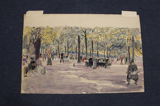 Job Nixon (1891-1938), six pencil and watercolour drawings, including The Tuileries Gardens, Paris